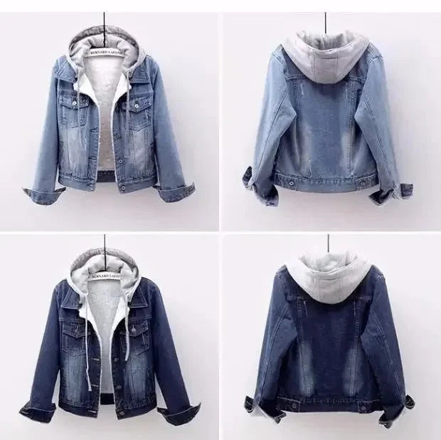Femmes Denim manteau à capuche simple boutonnage bouton vestes à capuche Patchwork vêtements d'extérieur Cardigan poches solides Streetwear chaud MAEJORKEN