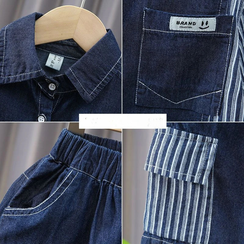 Ensemble garçons, chemise en Denim décontractée à manches courtes + Short du 2 ans à 10 ans