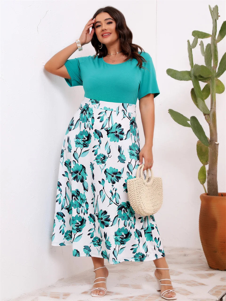 Robe trapèze été taille haute imprimé fleuri du 0XL au 4XL