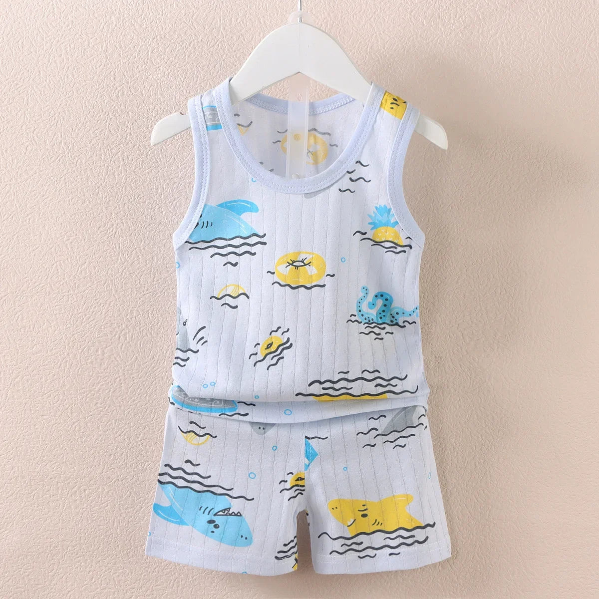 Vêtements pour mères et enfants, en coton imprimé, T-shirt, gilet, hauts et shorts, ensembles pour garçons et filles, mignons et respirants, été MAEJORKEN