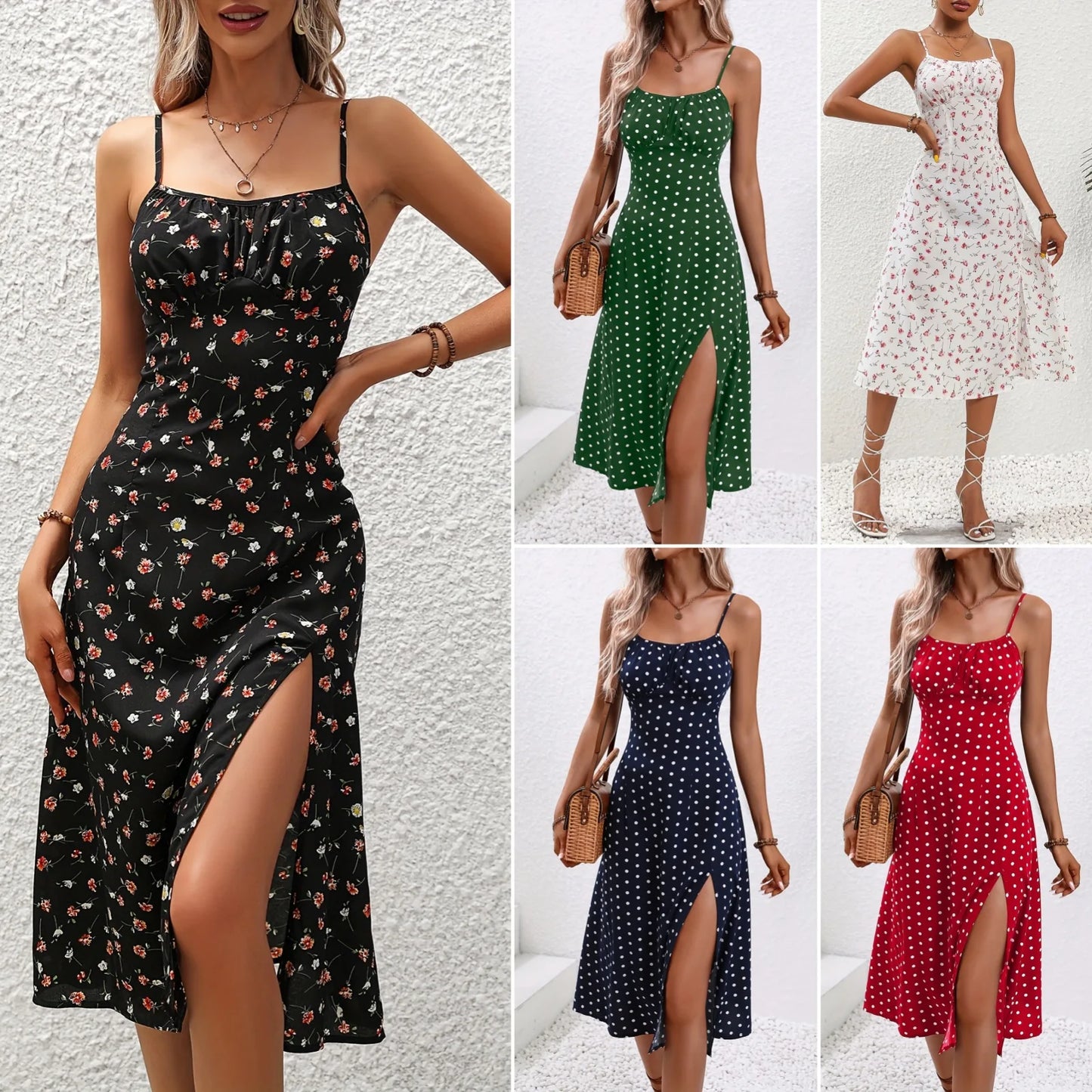Robe d'été à bretelles Spaghetti imprimé à pois, sans manches du S au 2XL