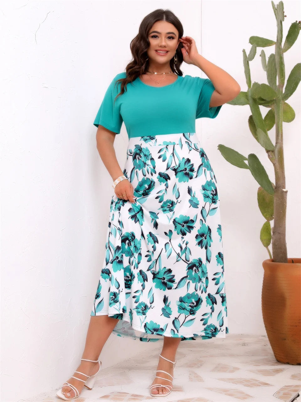 Robe trapèze été taille haute imprimé fleuri du 0XL au 4XL