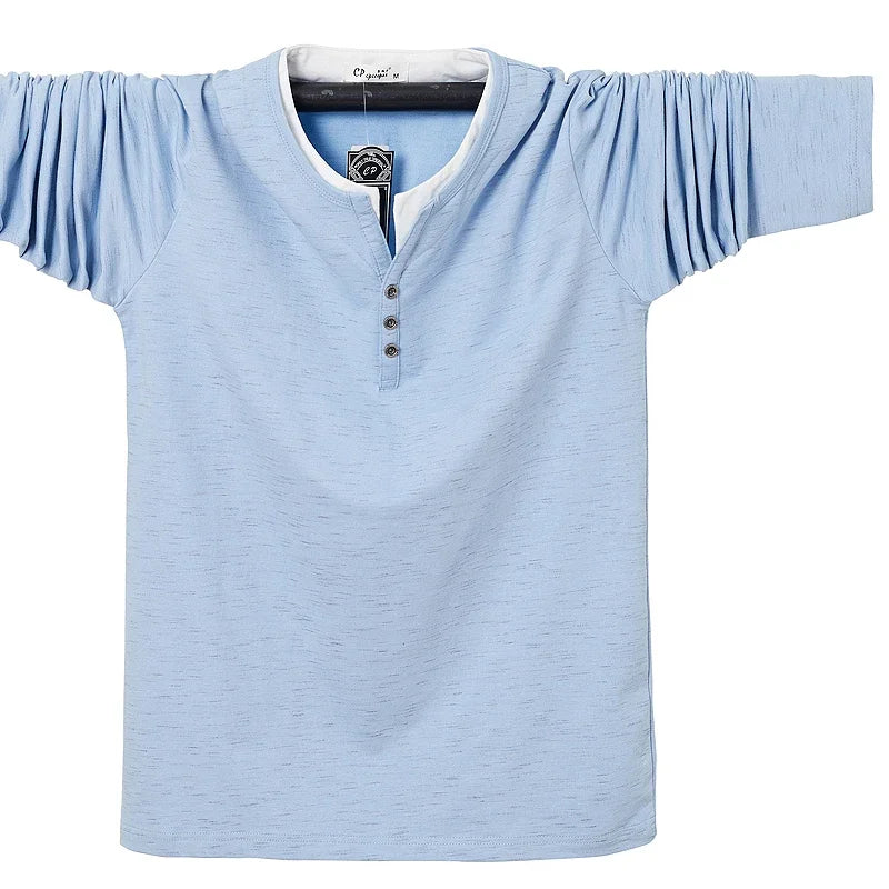 T-shirt à manches longues en coton à col en V grande taille M-6XL