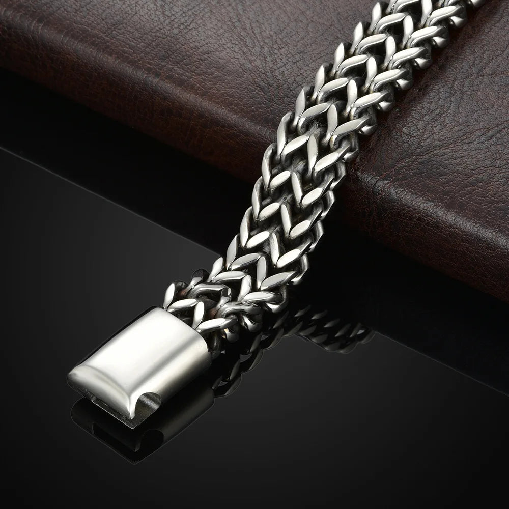 Bracelet tressé en acier inoxydable, Double rangée, écailles de poisson avant et arrière, boucle magnétique en alliage avec quille, bijoux, nouveau modèle MAEJORKEN