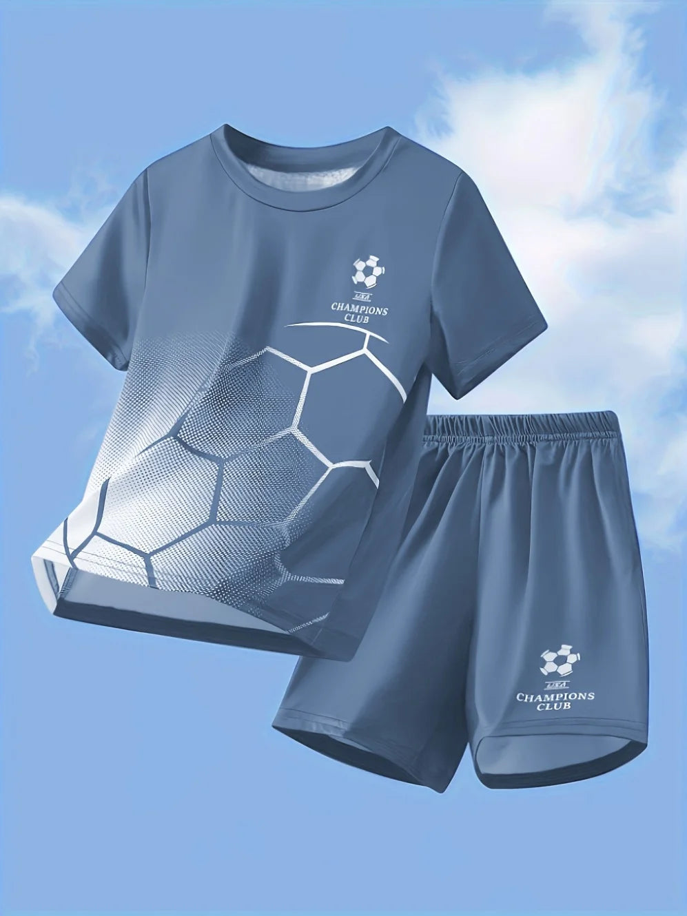 Vêtements pour enfants, ensemble décontracté à imprimé football, col rond, manches courtes et short, ensemble sportif d'été pour garçons, basketball, football MAEJORKEN