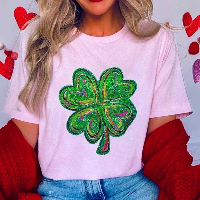 T-shirts Femme Trèfle de la Saint-Patrick 2025 – Mode Graphique Porte-Bonheur Y2K, Tops Hip Hop Streetwear Décontracté Harajuku, Vêtements Féminins MAEJORKEN