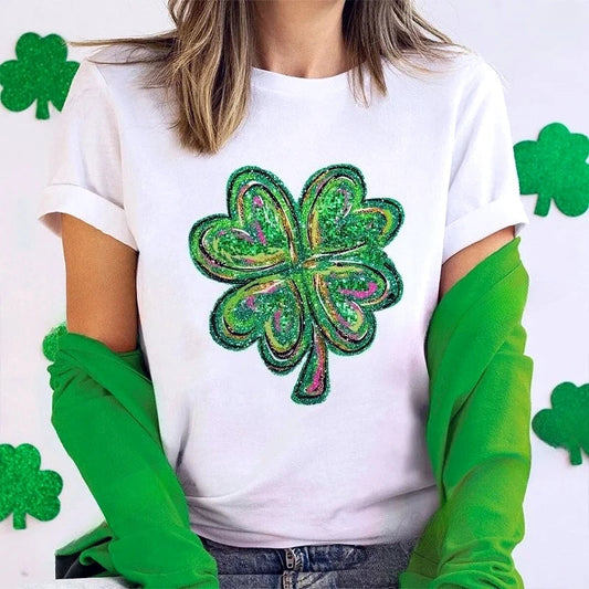 T-shirts Femme Trèfle de la Saint-Patrick 2025 – Mode Graphique Porte-Bonheur Y2K, Tops Hip Hop Streetwear Décontracté Harajuku, Vêtements Féminins MAEJORKEN