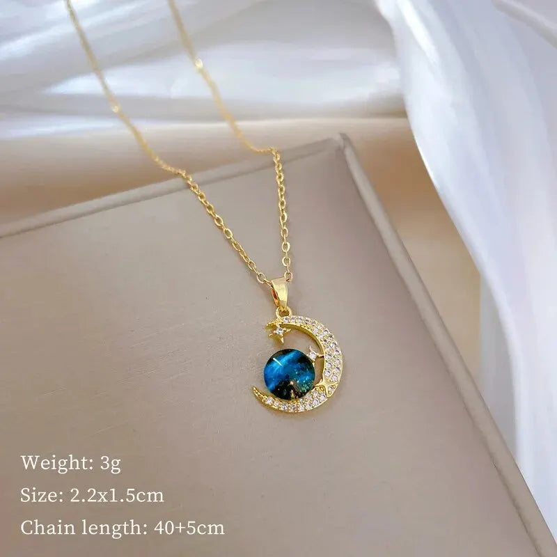 Collier de la série Star Series en acier au titane pour femme, pendentif planète lune et astronome, colliers de la présidence, cadeaux de bijoux, document doré, luxe abordable MAEJORKEN