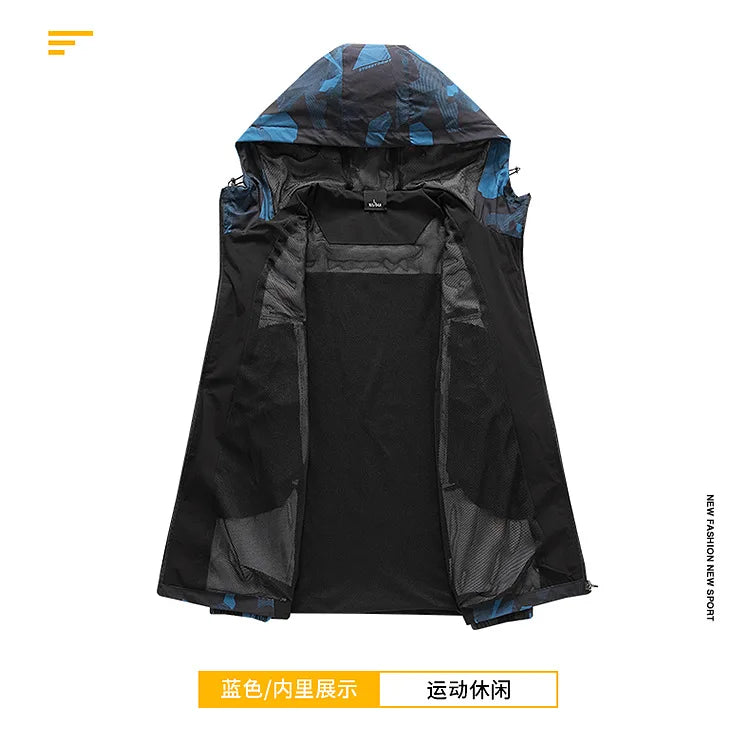 Veste imperméable à capuche décontractée sport, randonnée, coupe-vent du S au 5XL