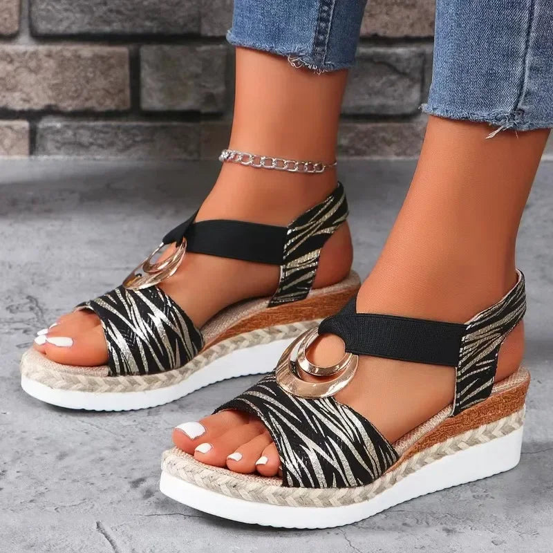 Sandales à talons compensés pour femmes, chaussures d'été à plateforme imprimé serpent, chaussures de gladiateur, confortables et décontractées, à talons hauts, 2025 MAEJORKEN