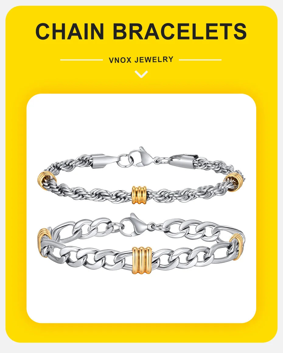 Vnox – Bracelets élégants en chaîne de corde avec breloques en Tubes, Bracelets à maillons cubains simples, bijoux de bracelet tendance en acier inoxydable MAEJORKEN