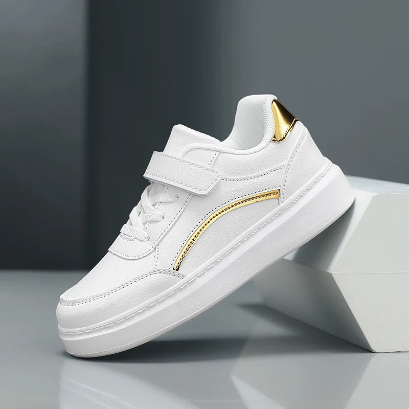 Baskets blanches en cuir PU pour enfants, chaussures de sport décontractées pour garçons, chaussures de Skate d'école de luxe, baskets de Tennis d'automne pour garçons MAEJORKEN