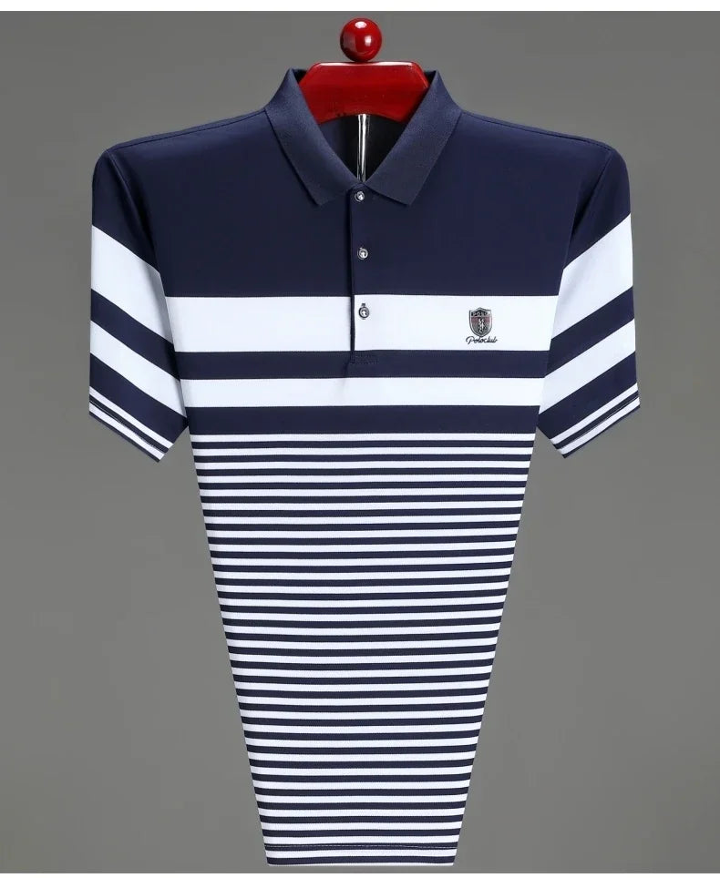 Polo à manches courtes pour hommes marque haut de gamme en relief mode rayure couleur bloquée été soie glacée respirant luxe Paul T-shirt MAEJORKEN