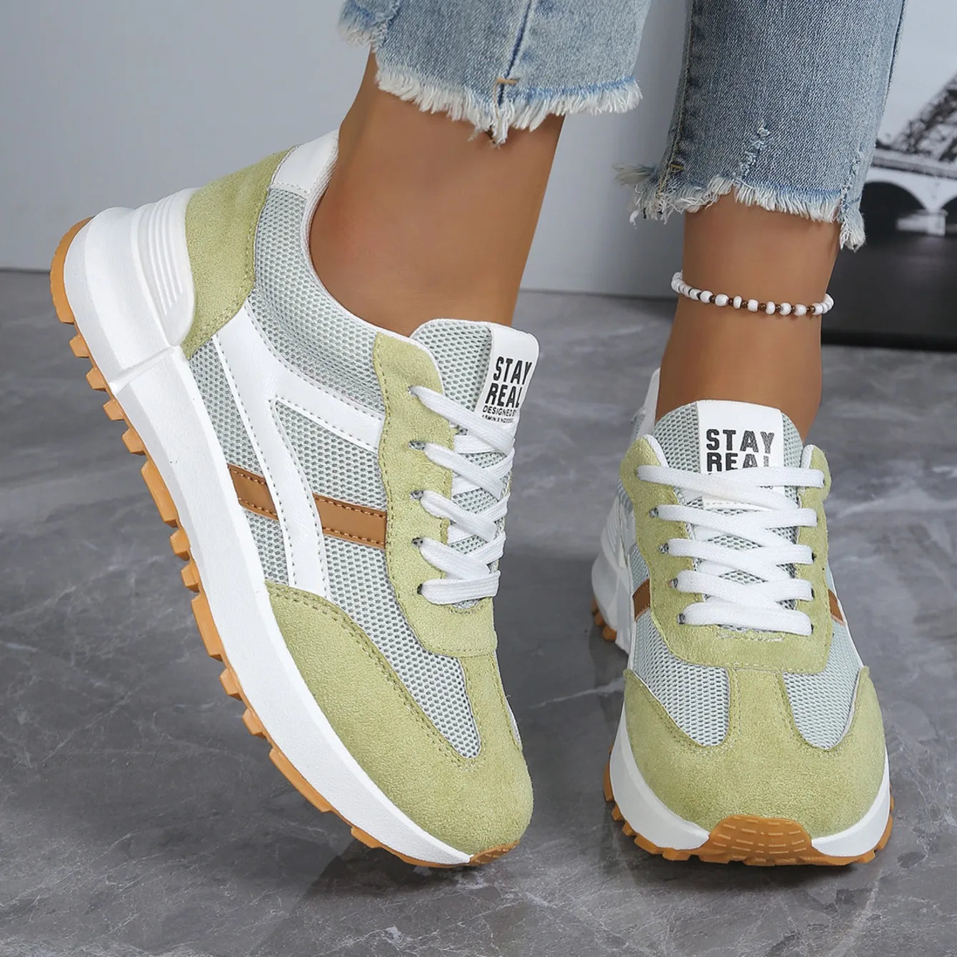 Chaussures décontractées élégantes à lacets, nouveau style tendance, pour femmes, printemps/automne, bout rond, semelle épaisse, antidérapantes, confortables, chaussures de sport MAEJORKEN