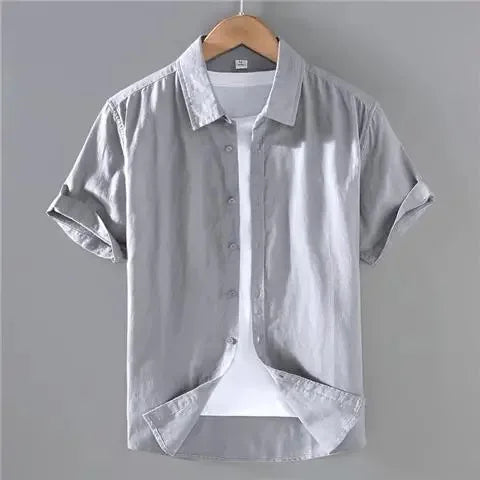 Chemises d'été à manches courtes en coton et lin pour hommes, col carré solide, chemise décontractée respirante, Vintage, légère, chemisier de plage du S au 5XL MAEJORKEN