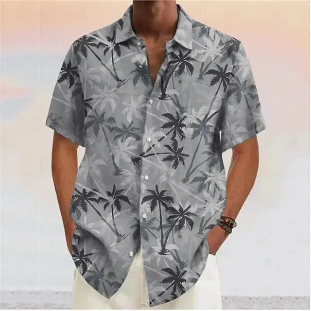 Chemises pour hommes 2023 Cocotier imprimé revers bouton chemise bleu hawaïen manches courtes créateur de mode décontracté doux 7 couleurs été MAEJORKEN