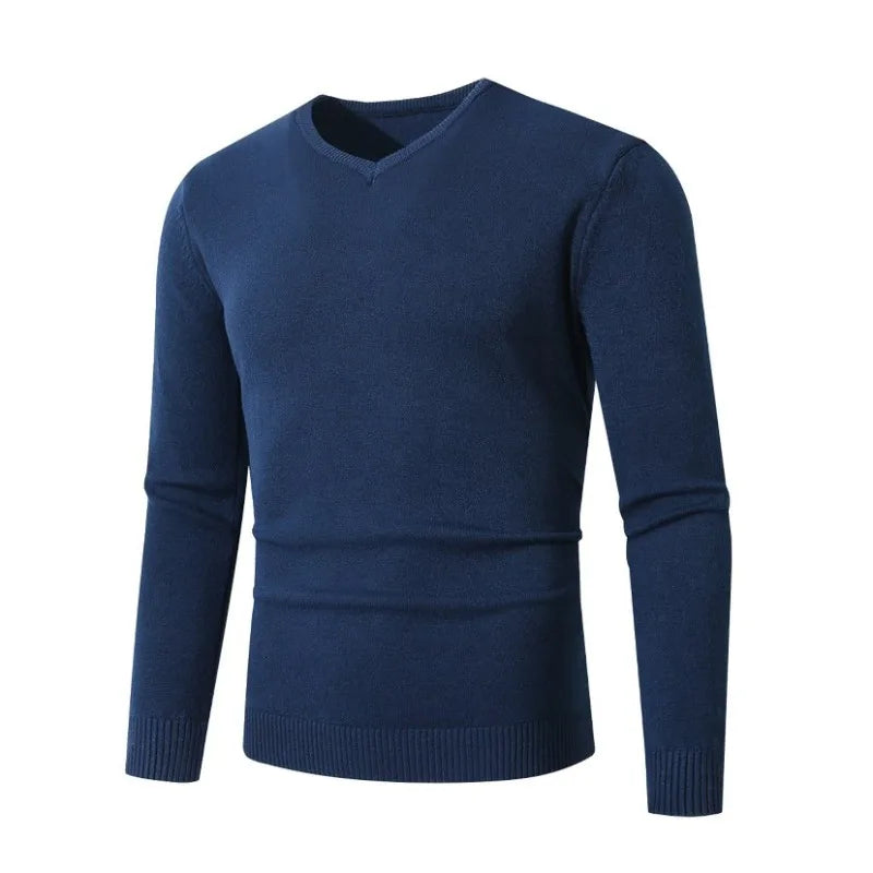 Pull tricoté à col en V pour hommes, couleur unie, manches longues, léger, décontracté, Business, coupe cintrée MAEJORKEN