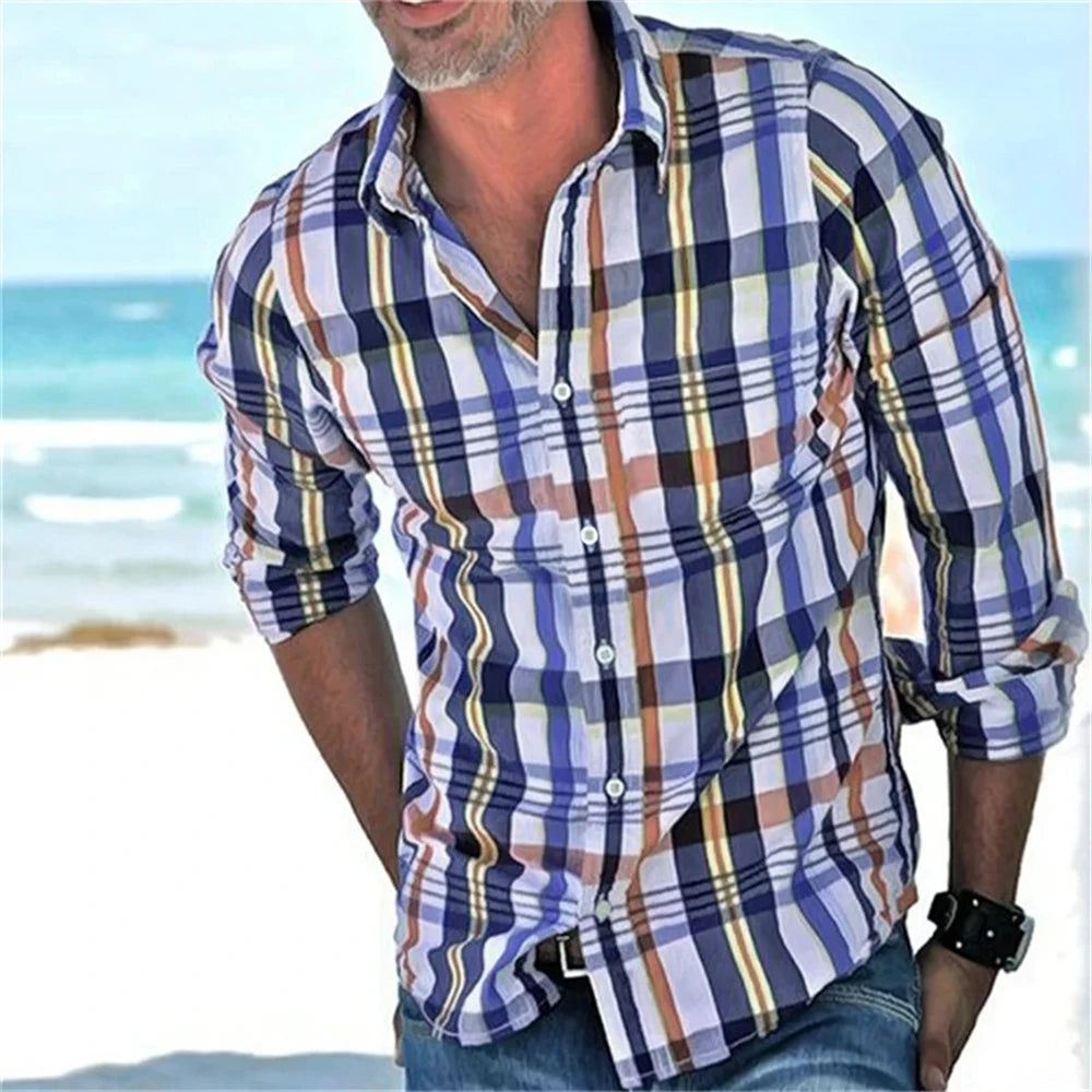 Chemise à manches longues à carreaux rayés du XS au 6XL