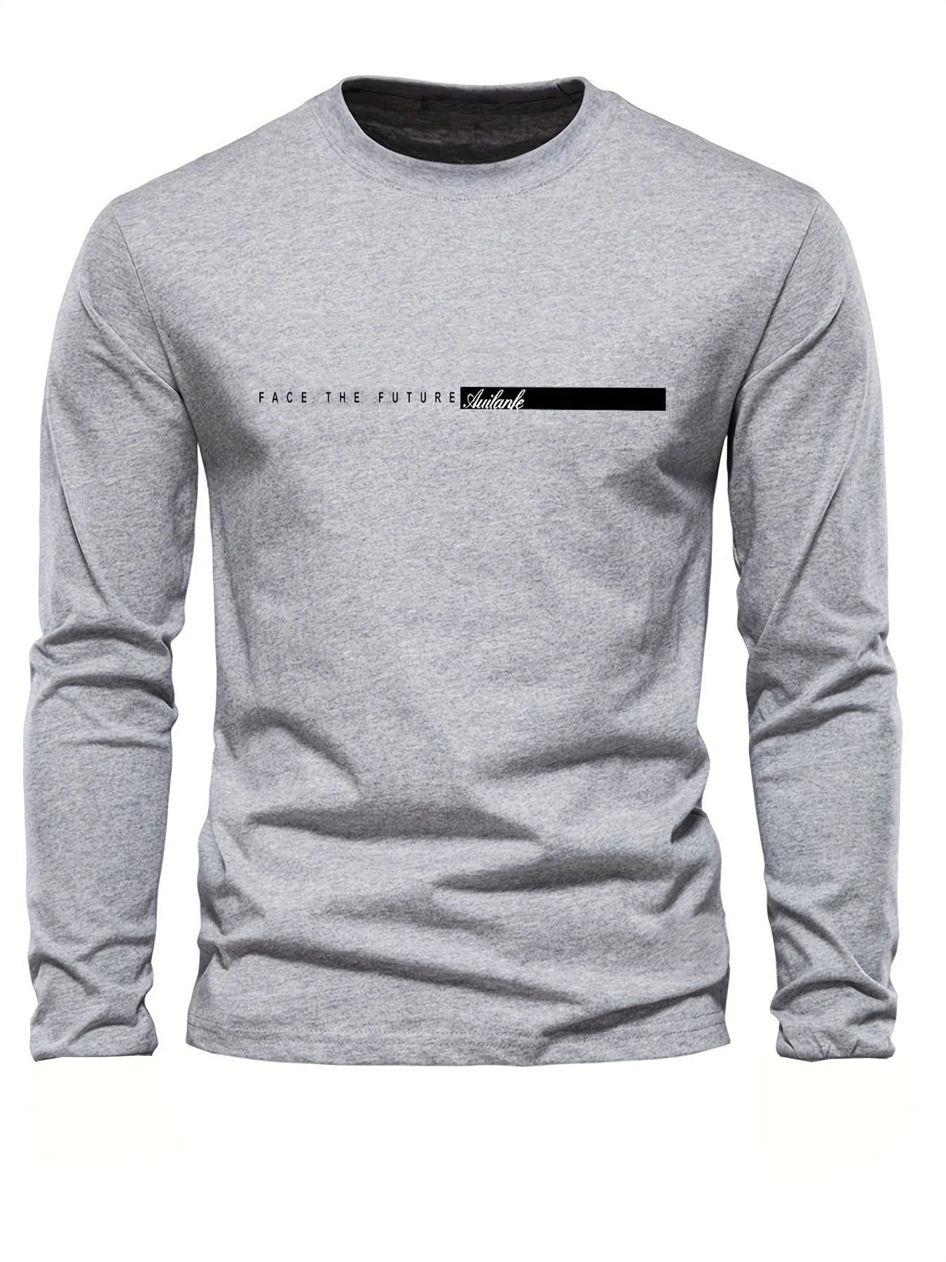 100% pur coton hommes à manches longues col rond ample décontracté futur lettre motif imprimé printemps et automne polyvalent T-shirt MAEJORKEN