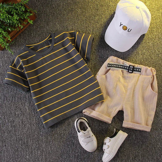 Ensemble deux pièces en coton pour garçons t-shirt à manches courtes + Short du 18 mois au 7 ans