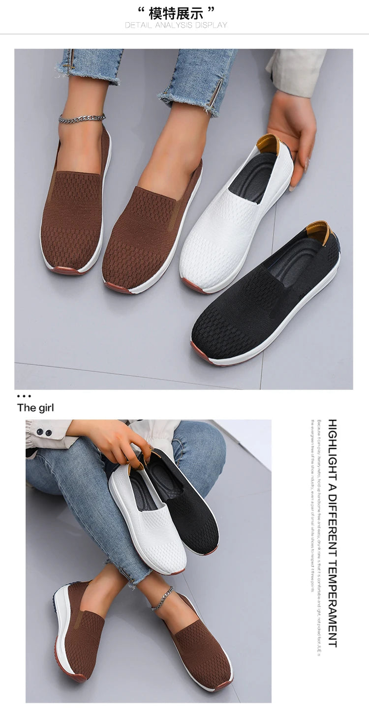 Baskets d'extérieur en maille respirante pour femmes, chaussures plates à enfiler, chaussures de Jogging légères à semelle compensée, mocassins d'été à semelle souple MAEJORKEN