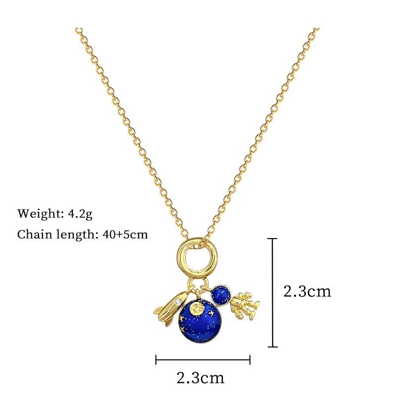 Collier de la série Star Series en acier au titane pour femme, pendentif planète lune et astronome, colliers de la présidence, cadeaux de bijoux, document doré, luxe abordable MAEJORKEN