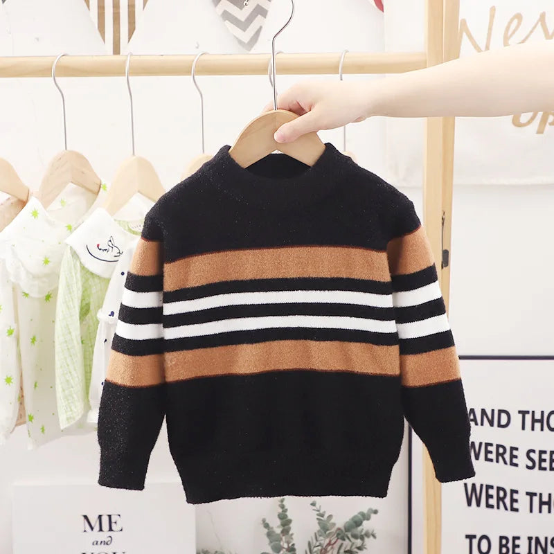 Pull à manches longues et col haut pour garçon de 2 à 6 ans, beau tricot, Design à rayures, automne et hiver MAEJORKEN