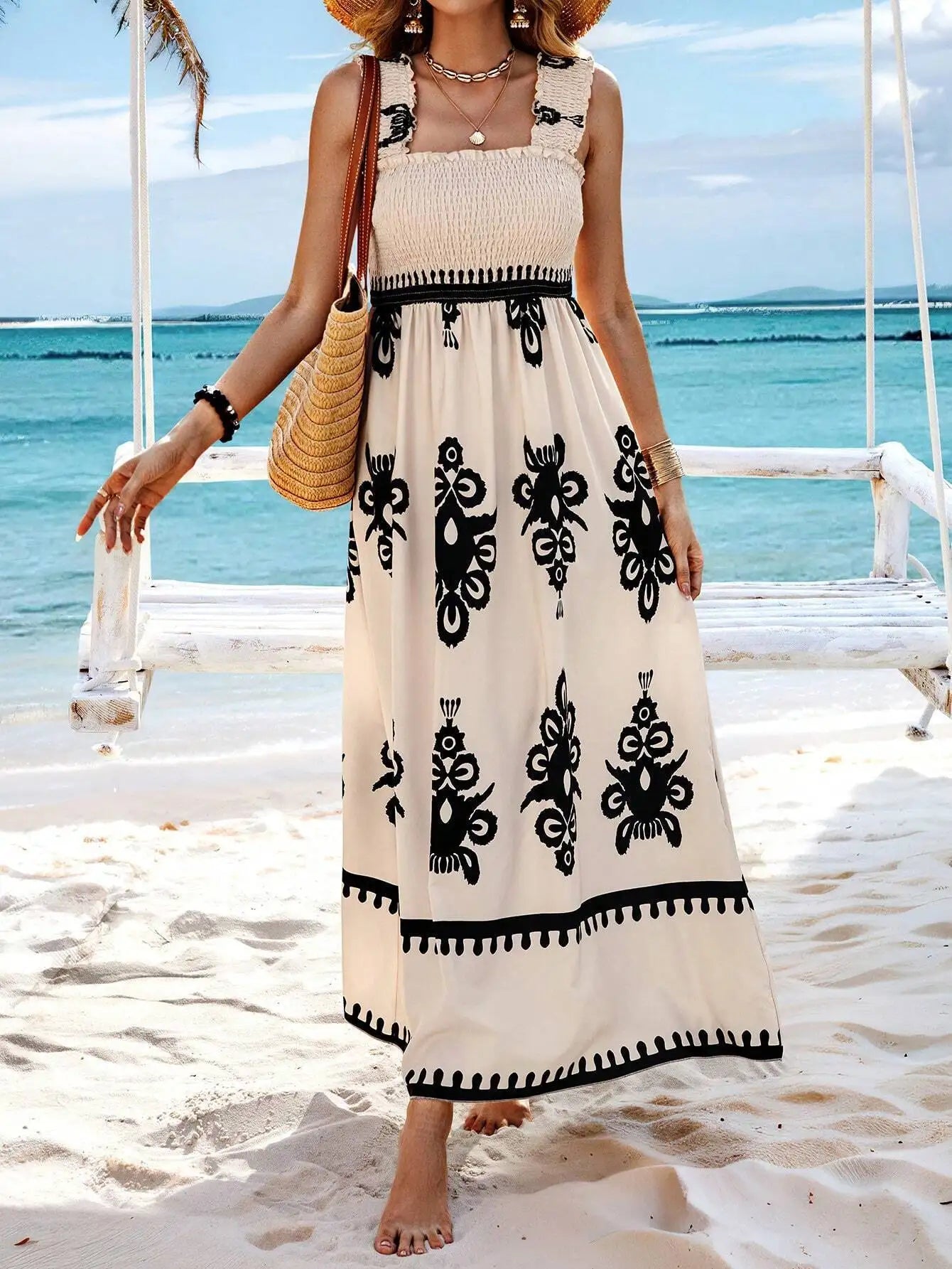 Robe d'été à bretelles imprimées dos nu du S au 2XL