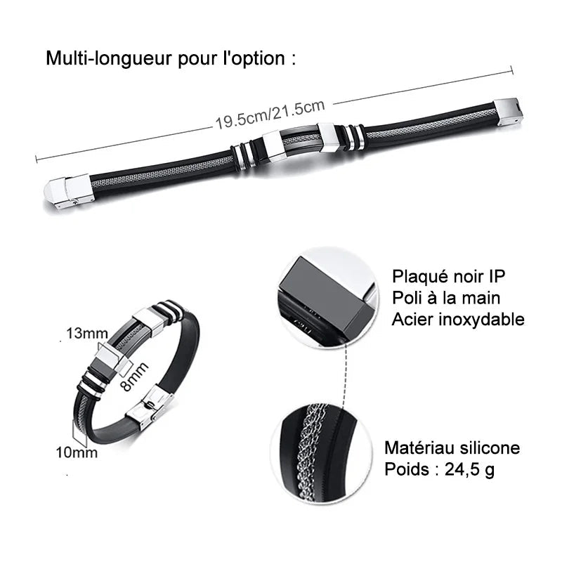 Vnox - Bracelet en acier inoxydable, bracelet pour homme, bracelet punk à maillons en silicone rainuré noir, bracelet punk élégant et décontracté MAEJORKEN