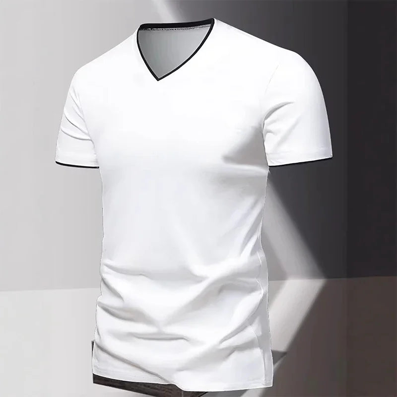 T-shirt pour homme à col en V et manches courtes, T-shirt de sport et de loisirs pour homme, T-shirt basique uni tendance et simple MAEJORKEN