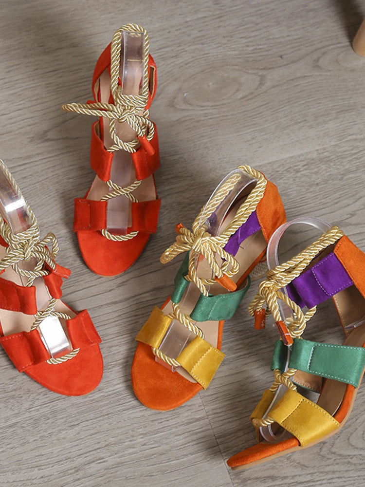 Sandales à talons hauts pour femmes, nouvelle tendance été 2022, chaussures épaisses, sandales de styliste, tissage, rinçage, en dentelle, sexy, parka ouverte, escarpins féminins MAEJORKEN