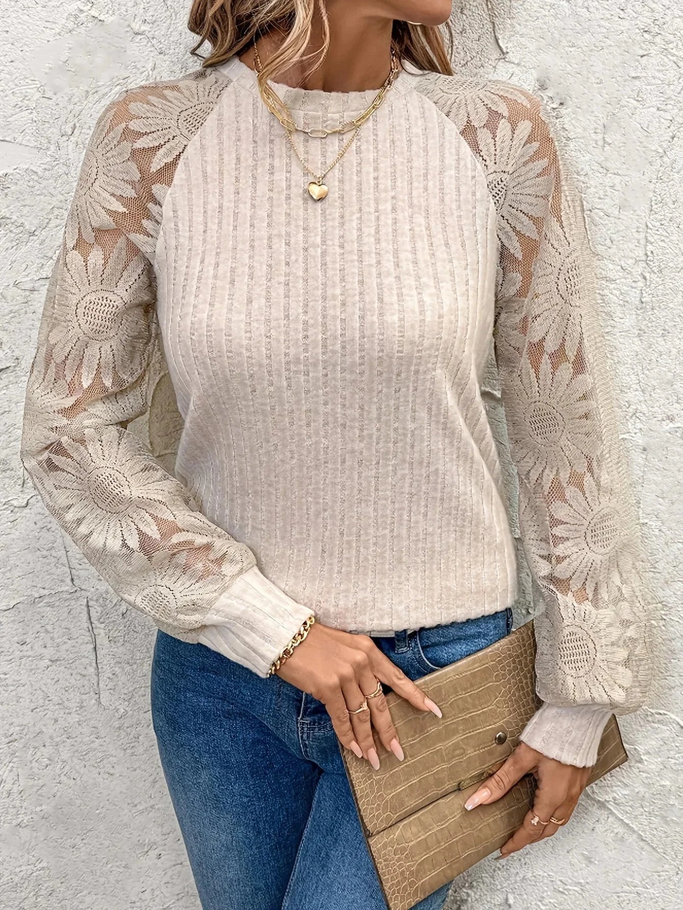 Pull tricoté dentelle femmes du S au 2XL MAEJORKEN