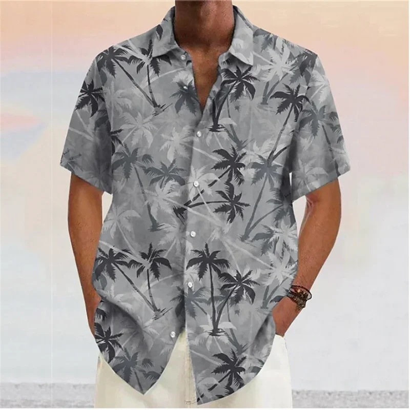 Chemises pour hommes 2023 Cocotier imprimé revers bouton chemise bleu hawaïen manches courtes créateur de mode décontracté doux 7 couleurs été MAEJORKEN