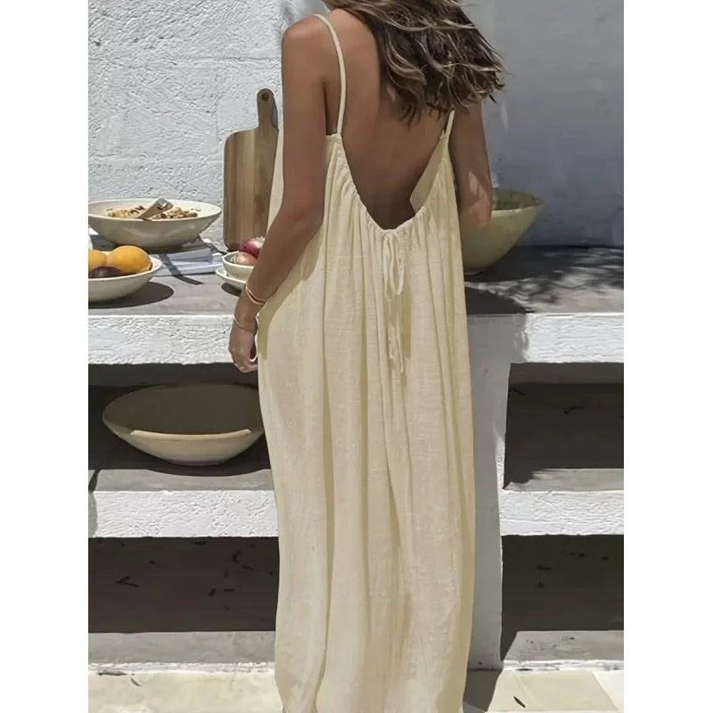 Nouvelle arrivée : Robe longue décontractée sans bretelles ni dos pour femme, confortable pour la maison et la nuit MAEJORKEN