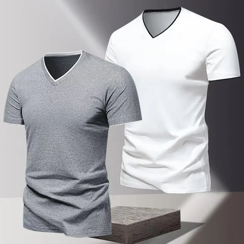 T-shirt pour homme à col en V et manches courtes, T-shirt de sport et de loisirs pour homme, T-shirt basique uni tendance et simple MAEJORKEN
