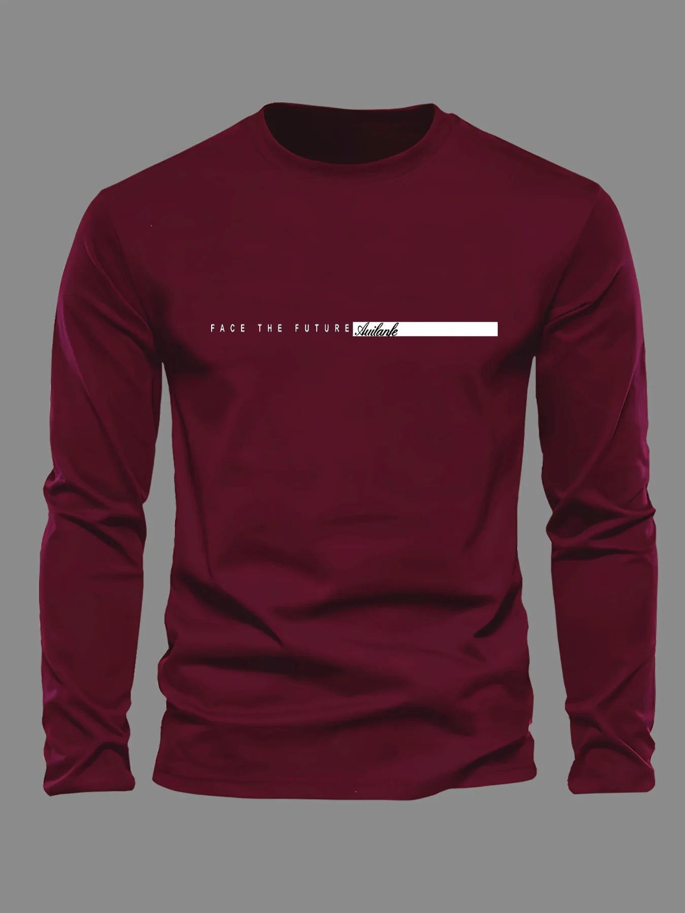 100% pur coton hommes à manches longues col rond ample décontracté futur lettre motif imprimé printemps et automne polyvalent T-shirt MAEJORKEN