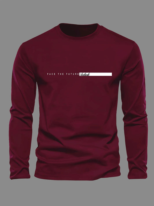 100% pur coton hommes à manches longues col rond ample décontracté futur lettre motif imprimé printemps et automne polyvalent T-shirt MAEJORKEN