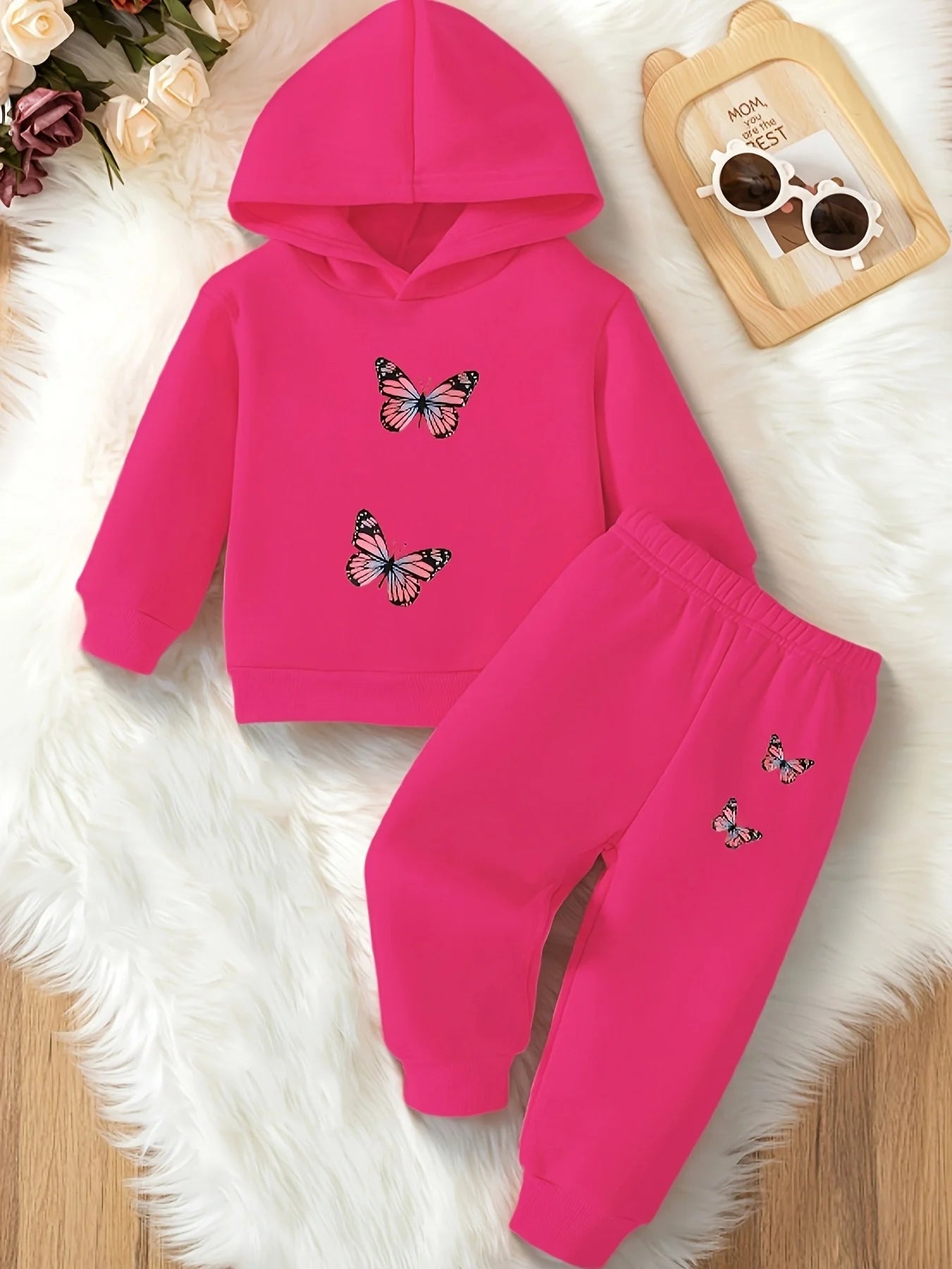 Ensemble deux pièces à capuche et pantalon de sport pour bébé fille, motif papillon, à la mode, cadeau de printemps et d'automne MAEJORKEN