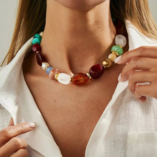 Salircon Boho coloré résine acrylique perlé collier ras du cou femmes Vintage réglable chaîne de déclaration sur le cou bijoux de fête MAEJORKEN
