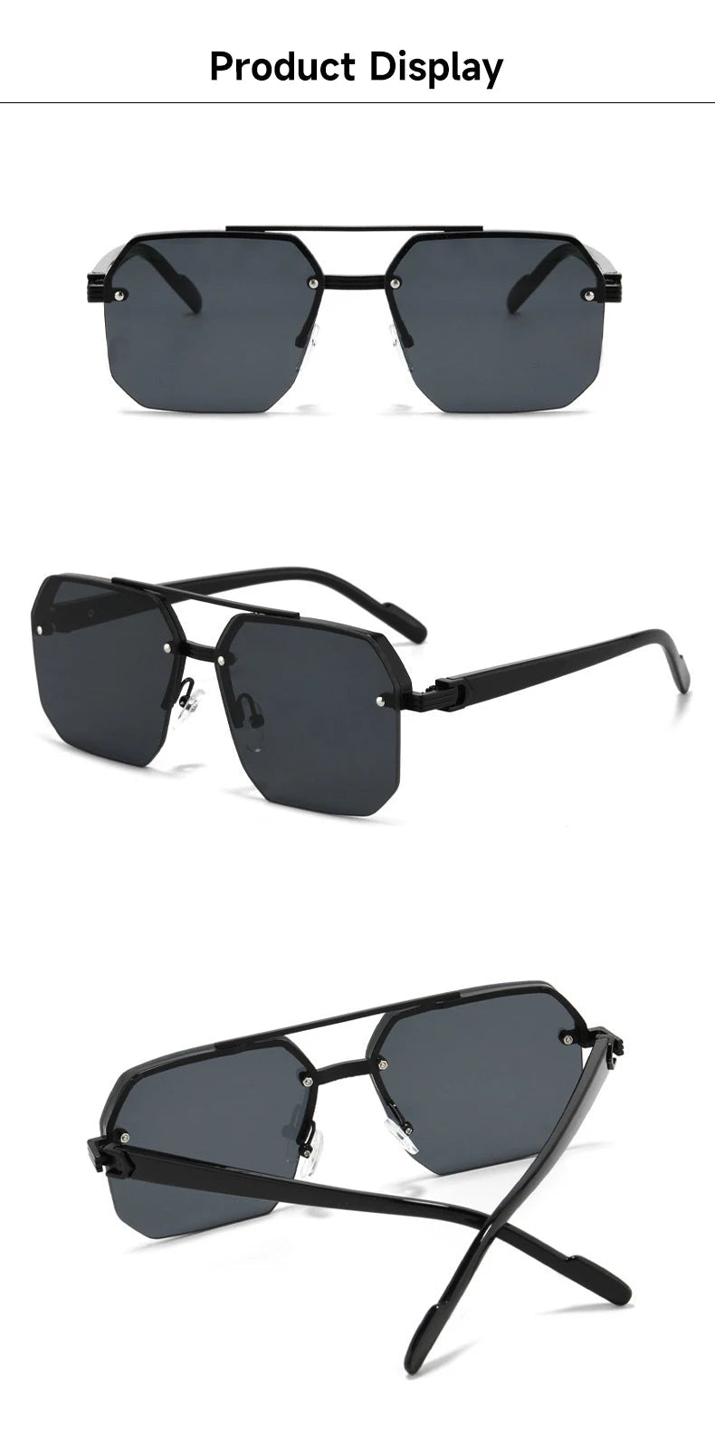 Lunettes de soleil sans monture pour hommes, de haute qualité, UV400, carrées, Double pont MAEJORKEN