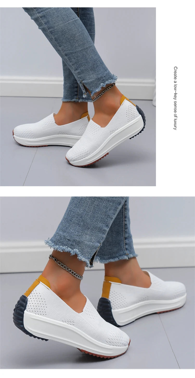 Baskets d'extérieur en maille respirante pour femmes, chaussures plates à enfiler, chaussures de Jogging légères à semelle compensée, mocassins d'été à semelle souple MAEJORKEN
