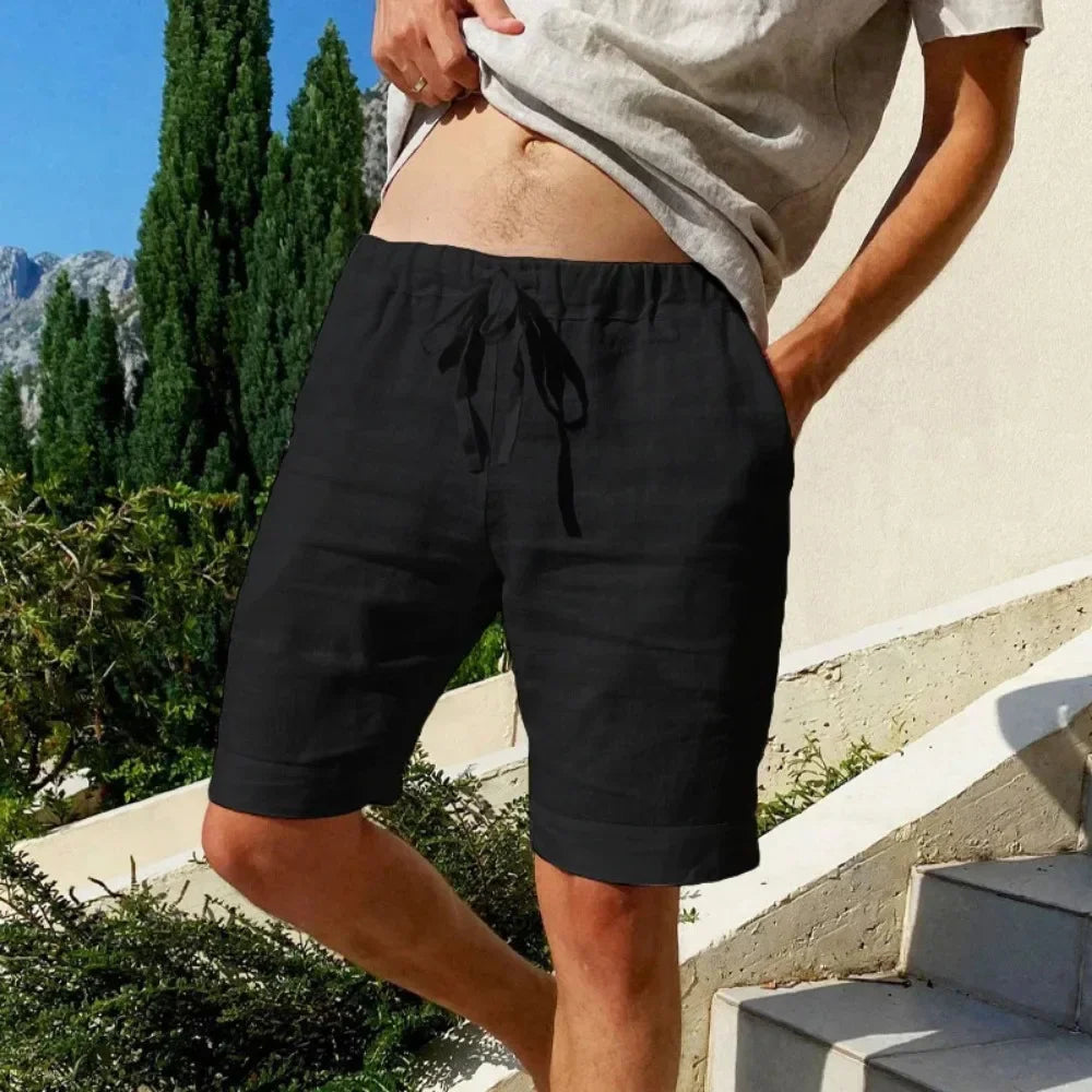 Short en coton et lin respirant pour homme, pantalon de plage hawaïen, solide, document fjadt, streetwear polyvalent, été, nouveau MAEJORKEN