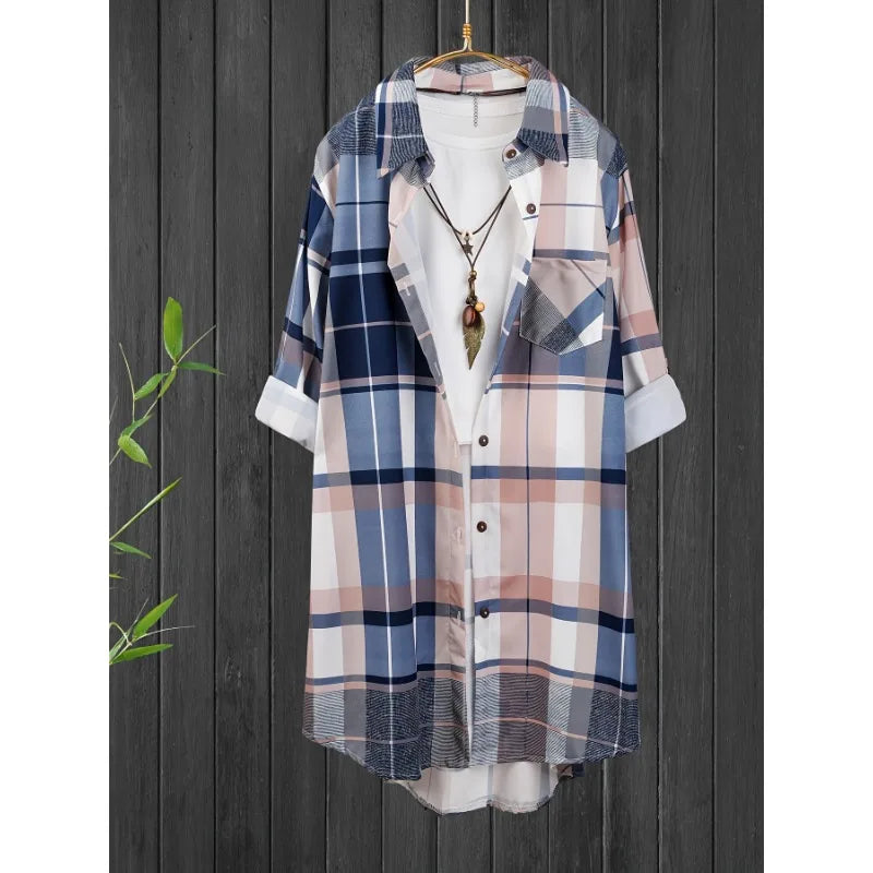 Chemise à carreaux à revers manches longues  du 1XL au 5XL