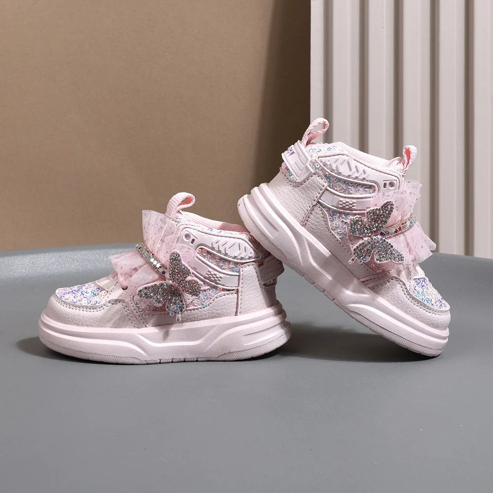 Chaussures d'automne en cuir pour enfants, baskets de Sport pour enfants en bas âge, mignonnes papillons scintillants, semelle souple, à la mode, pour filles, nouvelle collection 2025 MAEJORKEN