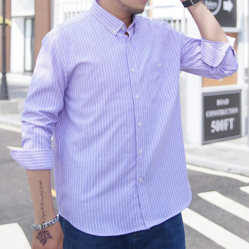 Chemise homme bleu rayé Oxford coton flanelle grande taille 5XL 6XL 7XL 8XL 10XL élégant bureau surdimensionné manches longues mince rouge blanc MAEJORKEN