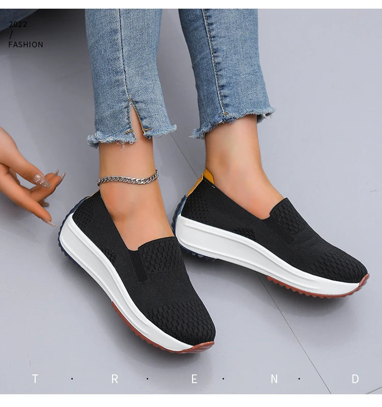 Baskets d'extérieur en maille respirante pour femmes, chaussures plates à enfiler, chaussures de Jogging légères à semelle compensée, mocassins d'été à semelle souple MAEJORKEN