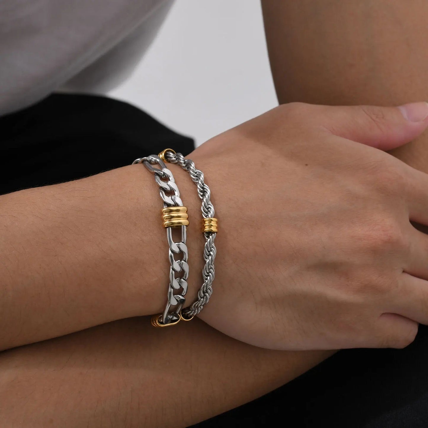 Vnox – Bracelets élégants en chaîne de corde avec breloques en Tubes, Bracelets à maillons cubains simples, bijoux de bracelet tendance en acier inoxydable MAEJORKEN