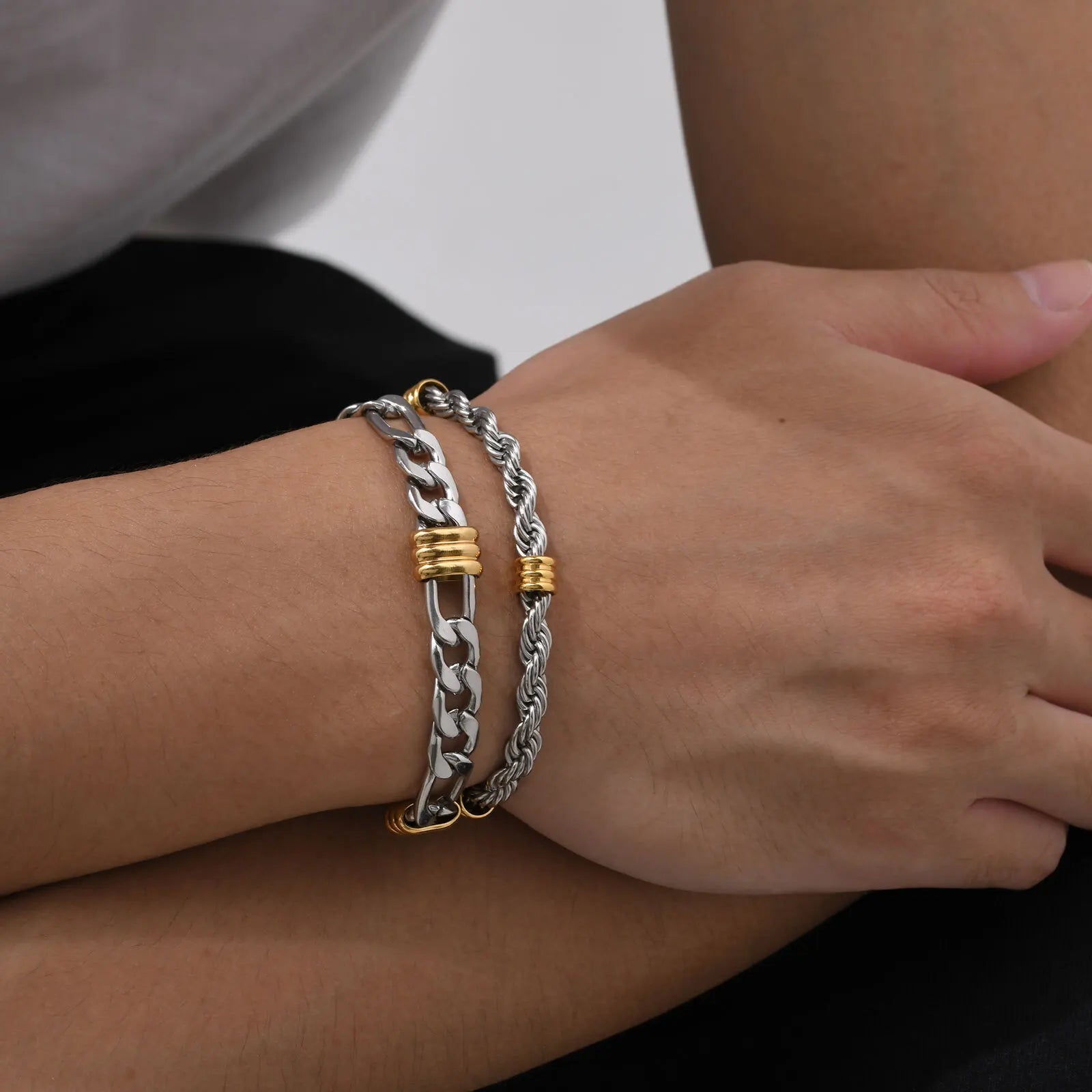 Vnox – Bracelets élégants en chaîne de corde avec breloques en Tubes, Bracelets à maillons cubains simples, bijoux de bracelet tendance en acier inoxydable MAEJORKEN