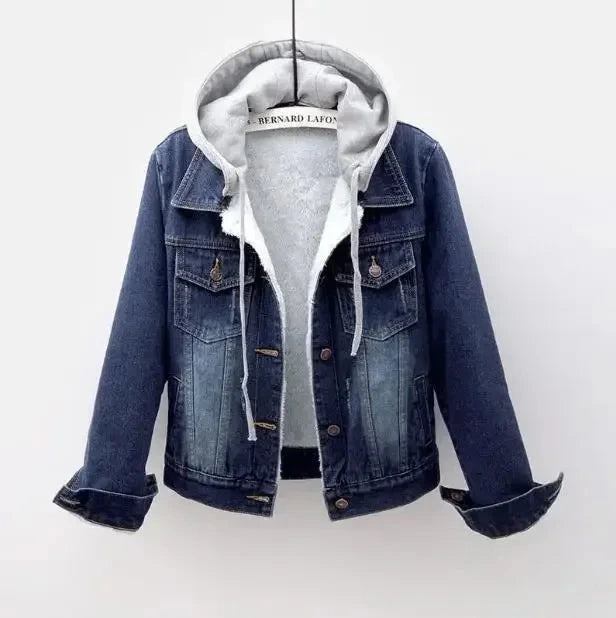 Femmes Denim manteau à capuche simple boutonnage bouton vestes à capuche Patchwork vêtements d'extérieur Cardigan poches solides Streetwear chaud MAEJORKEN