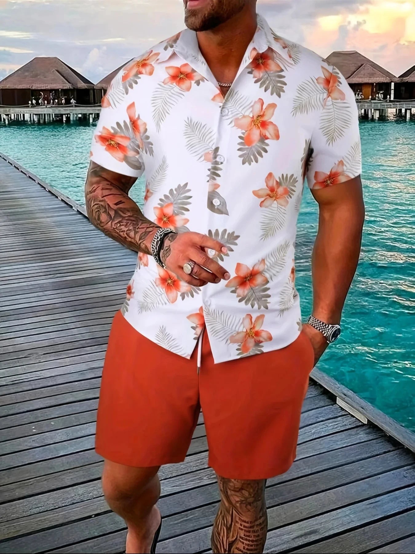 Sportedly-Ensemble deux pièces pour hommes, chemises et shorts College en 3D, vêtements de plage unisexes, chemise à revers hawaïenne, olympiques à la mode, 2 pièces MAEJORKEN